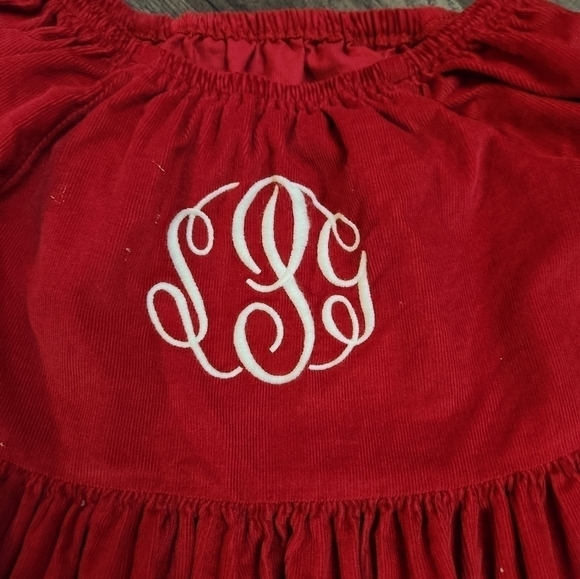 MADECORDUROY Red Dress Monogrammed sPg Size 4 Bell Sleeve Dress - Picture 2 of 4